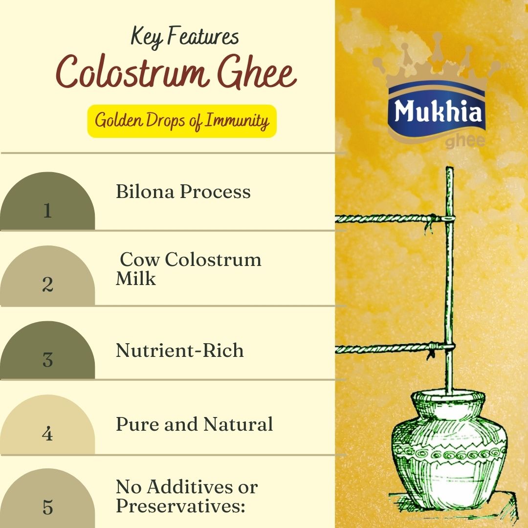 Mukhia Colostrum Cow Desi Ghee - Made by Traditional Bilona Process, Made from Colostrum Milk | India's First Colostrum Hand made ghee - pack of 1 Ltr Mukhia Colostrum