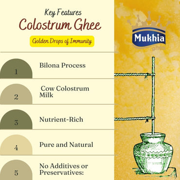 Mukhia Colostrum Cow Desi Ghee - Made by Traditional Bilona Process, Made from Colostrum Milk | India's First Colostrum Hand made ghee - pack of 1 Ltr Mukhia Colostrum