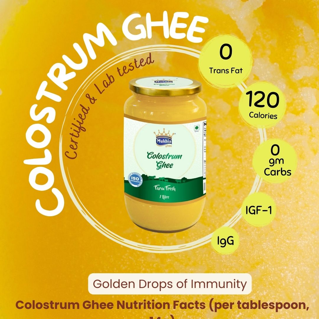 Mukhia Colostrum Cow Desi Ghee - Made by Traditional Bilona Process, Made from Colostrum Milk | India's First Colostrum Hand made ghee - pack of 1 Ltr Mukhia Colostrum