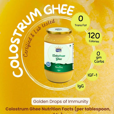 Mukhia Colostrum Cow Desi Ghee - Made by Traditional Bilona Process, Made from Colostrum Milk | India's First Colostrum Hand made ghee - pack of 1 Ltr Mukhia Colostrum