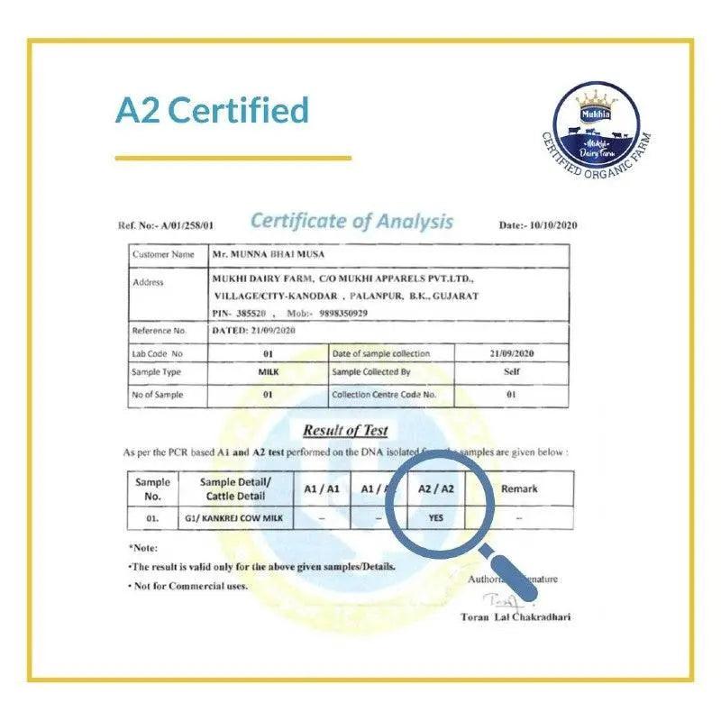 A2 certified lab test of amrutam ghee