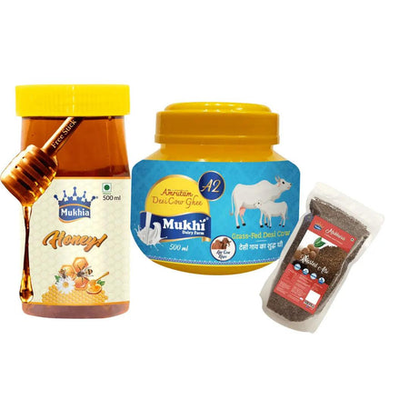 mukhia-products-more-combo-honey-500ml-amrutam-a2-ghee-500ml-roasted-alsi-mukhwas