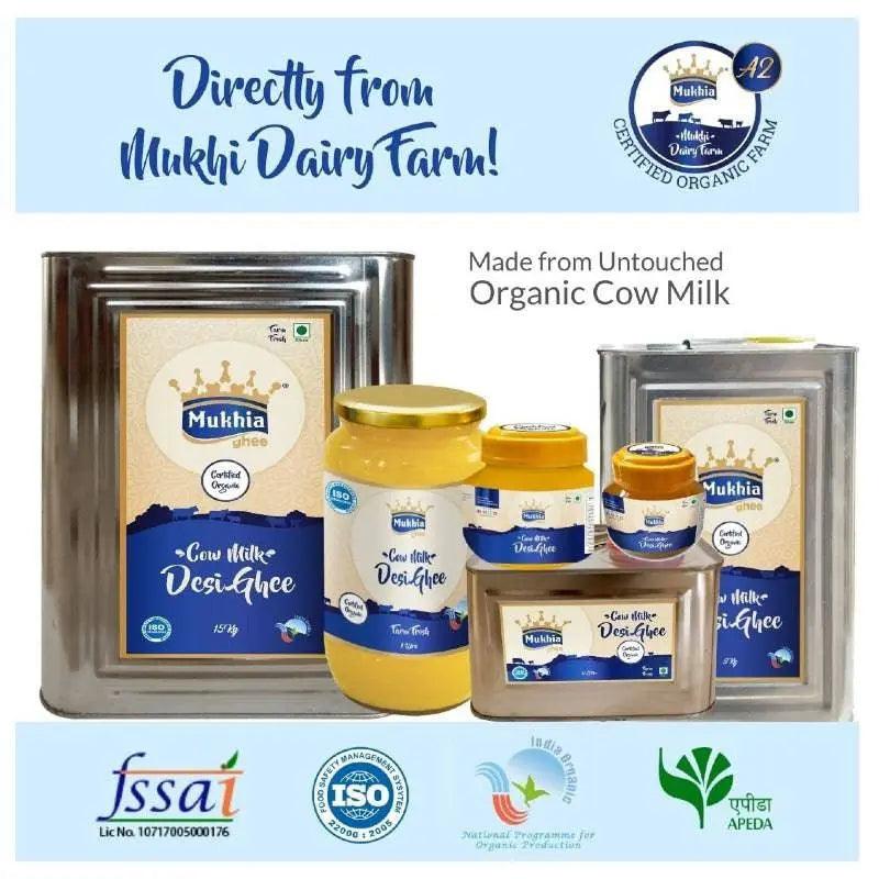 Mukhia Honey 500 ml+ Mukhia Organic Ghee500ml + Mukhwas Roasted Alsi + Free Honey Stick - Mukhi Dairy Farm