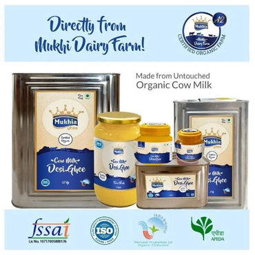 Mukhia Honey 500 ml+ Mukhia Organic Ghee500ml + Mukhwas Roasted Alsi + Free Honey Stick - Mukhi Dairy Farm