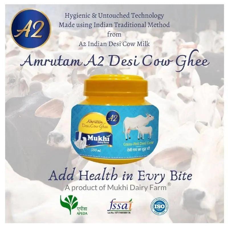 Mukhia Honey 500ml Pack of 2 + Mukhia Amrutam A2 Ghee 500ml Pack of 2 + Mukhwas Ajma Shahi  Pack of 2 + Free Honey Stick - Mukhi Dairy Farm