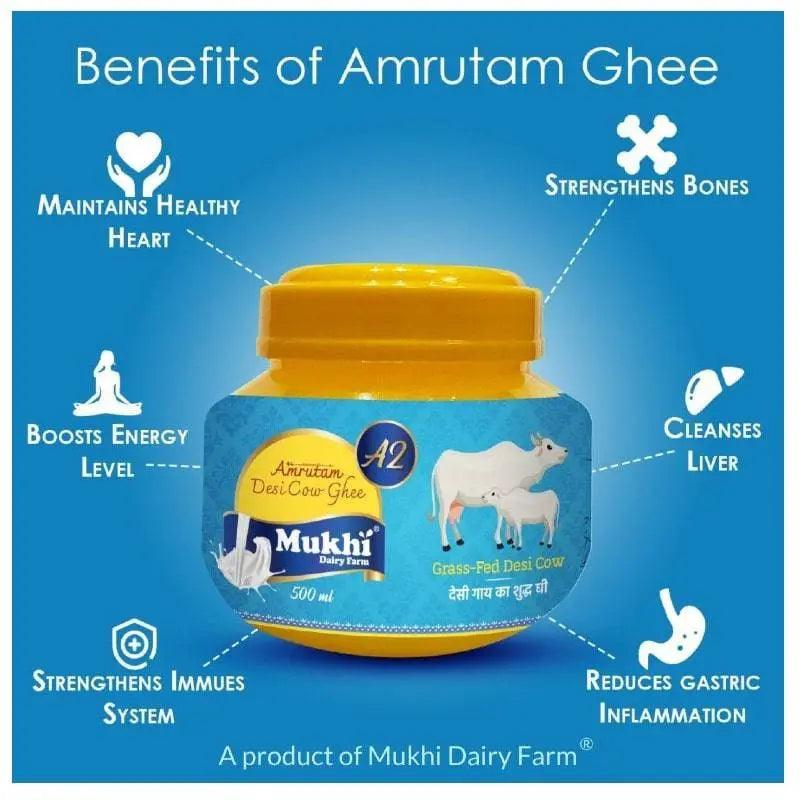 Mukhia Honey 500ml Pack of 2 + Mukhia Amrutam A2 Ghee 500ml Pack of 2 + Mukhwas Ajma Shahi  Pack of 2 + Free Honey Stick - Mukhi Dairy Farm