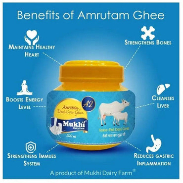 Mukhia Honey 500ml Pack of 2 + Mukhia Amrutam A2 Ghee 500ml Pack of 2 + Mukhwas Ajma Shahi  Pack of 2 + Free Honey Stick - Mukhi Dairy Farm