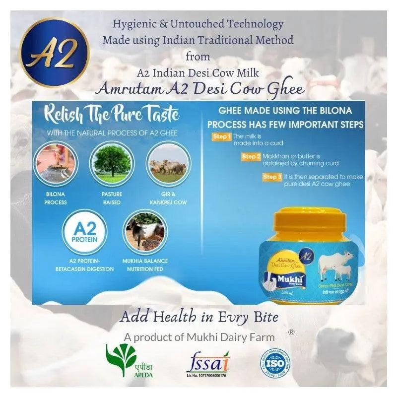 Mukhia Honey 500ml Pack of 2 + Mukhia Amrutam A2 Ghee 500ml Pack of 2 + Mukhwas Ajma Shahi  Pack of 2 + Free Honey Stick - Mukhi Dairy Farm