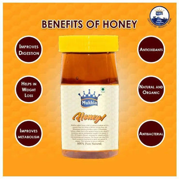 Mukhia Honey 500ml Pack of 2 + Mukhia Amrutam A2 Ghee 500ml Pack of 2 + Mukhwas Ajma Shahi  Pack of 2 + Free Honey Stick - Mukhi Dairy Farm