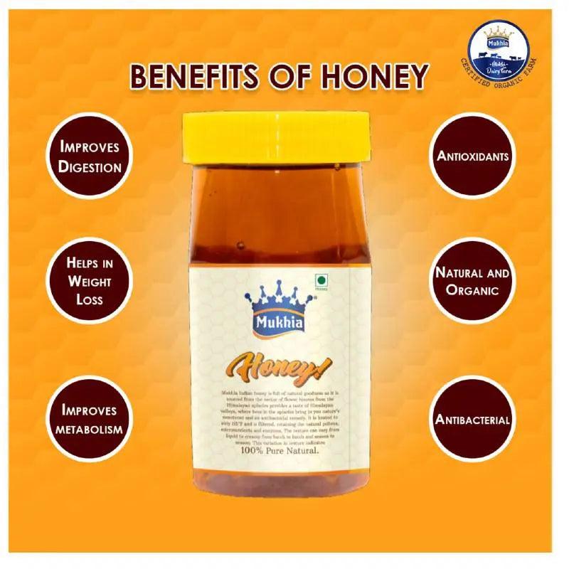 Mukhia Honey Pack of 2 + Mukhia Ghee 500ml Pack of 2+ Mukhwas Ajma Shahi Pack of 2 with free Honey Stick - Mukhi Dairy Farm