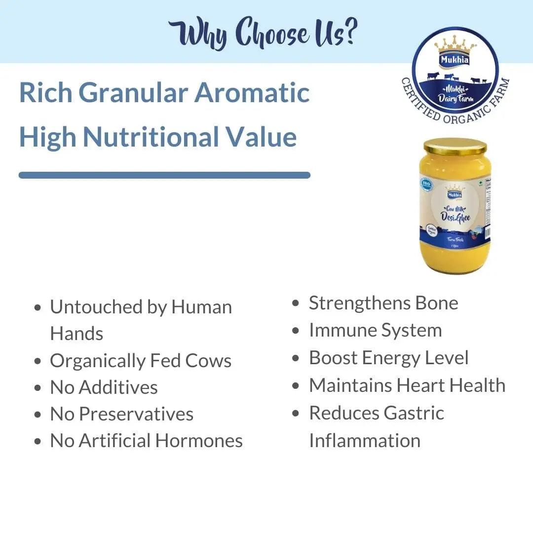 Mukhia Organic A2 Cow Desi Ghee 1 Liter in Glass jar - Mukhi Dairy Farm