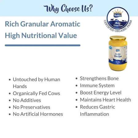 Mukhia Organic A2 Cow Desi Ghee 1 Liter in Glass jar - Mukhi Dairy Farm