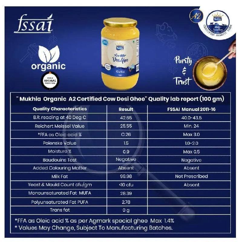 Mukhia Organic A2 Cow Desi Ghee 1 Liter in Glass jar - Mukhi Dairy Farm