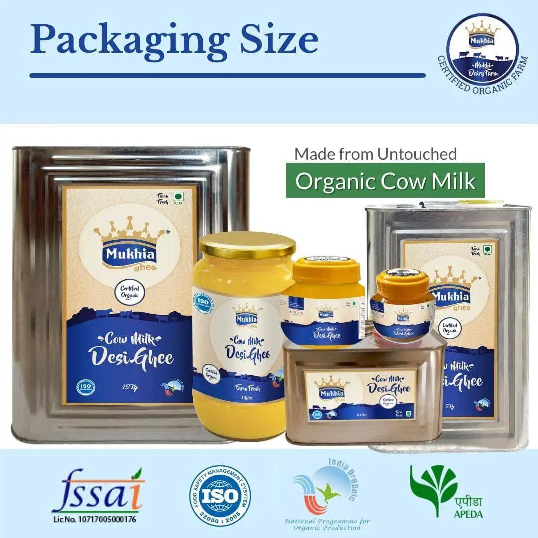 Mukhia Organic A2 Cow Desi Ghee 1 Liter in Glass jar - Mukhi Dairy Farm