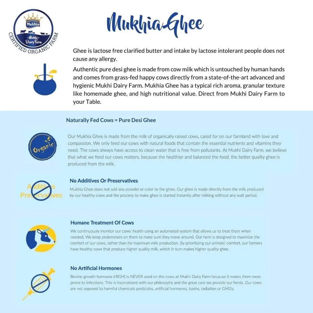 Mukhia Organic A2 Cow Desi Ghee 1 Liter in Glass jar - Mukhi Dairy Farm